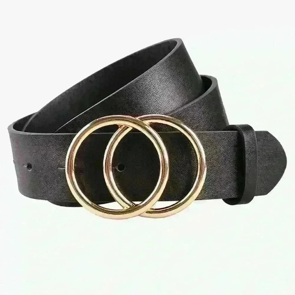 Women's Soft Black Faux Leather Gold Buckle Belt size Large - Picture 1 of 8